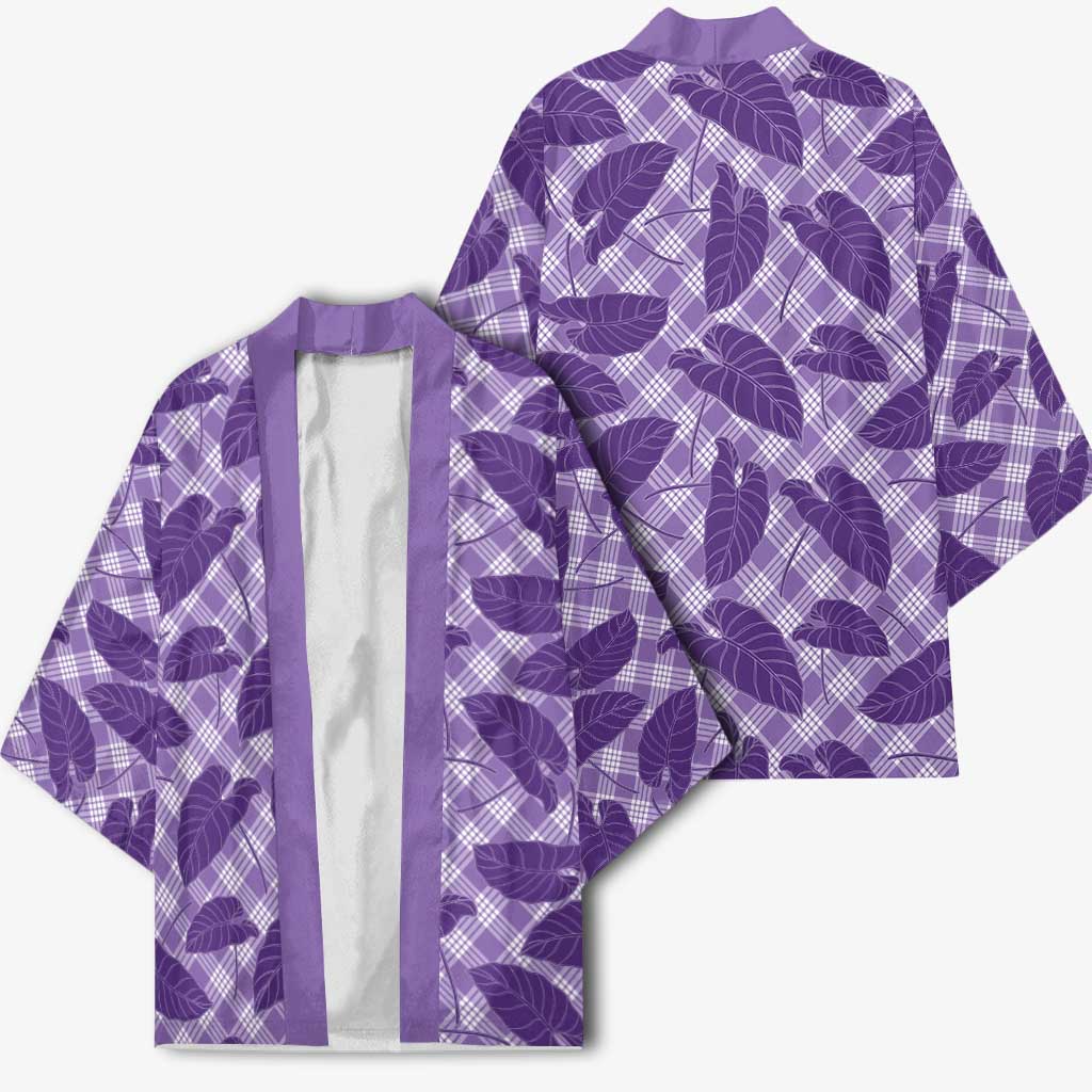 Purple Hawaii Kalo Palaka Motifs Kimono Hawaiian Taro Leaves Elegant Vibes - Polynesian Pride