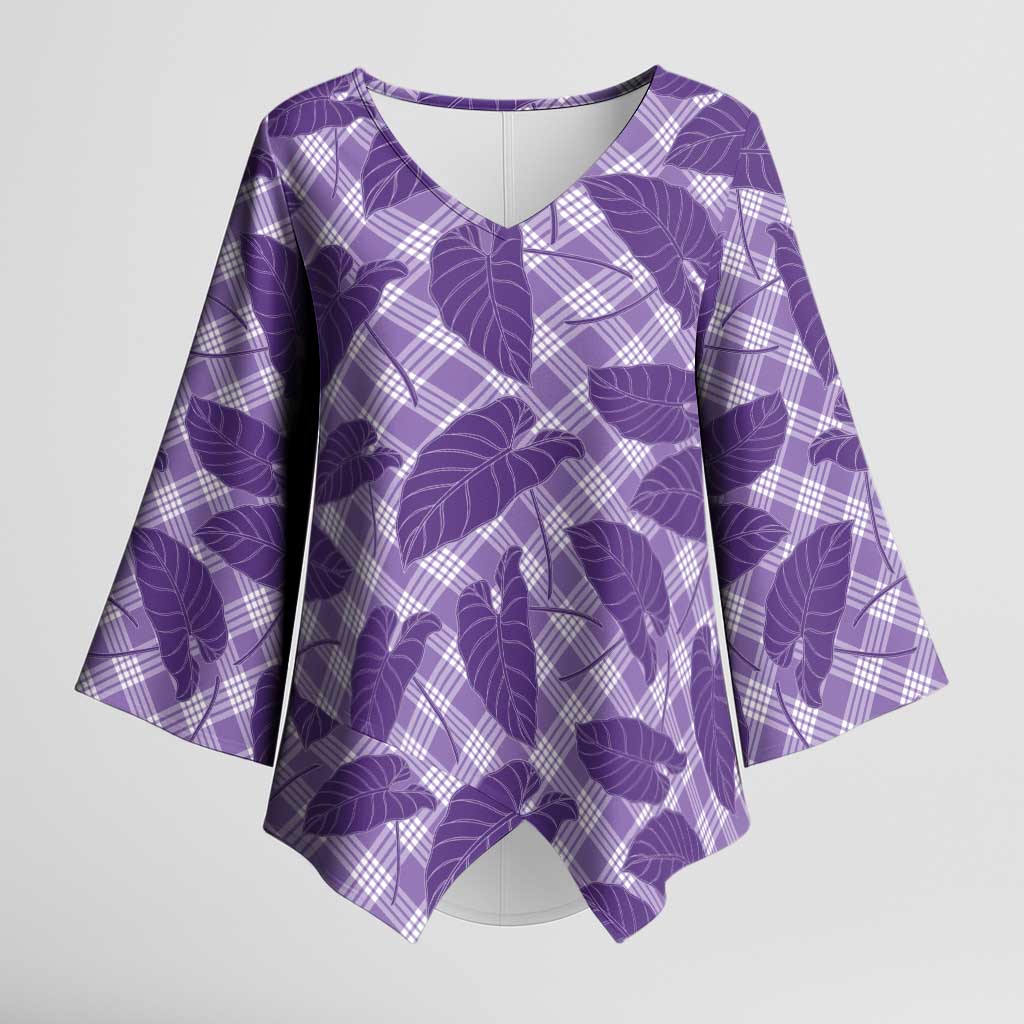 Purple Hawaii Kalo Palaka Motifs Kimono Sleeve Blouse Hawaiian Taro Leaves Elegant Vibes - Polynesian Pride