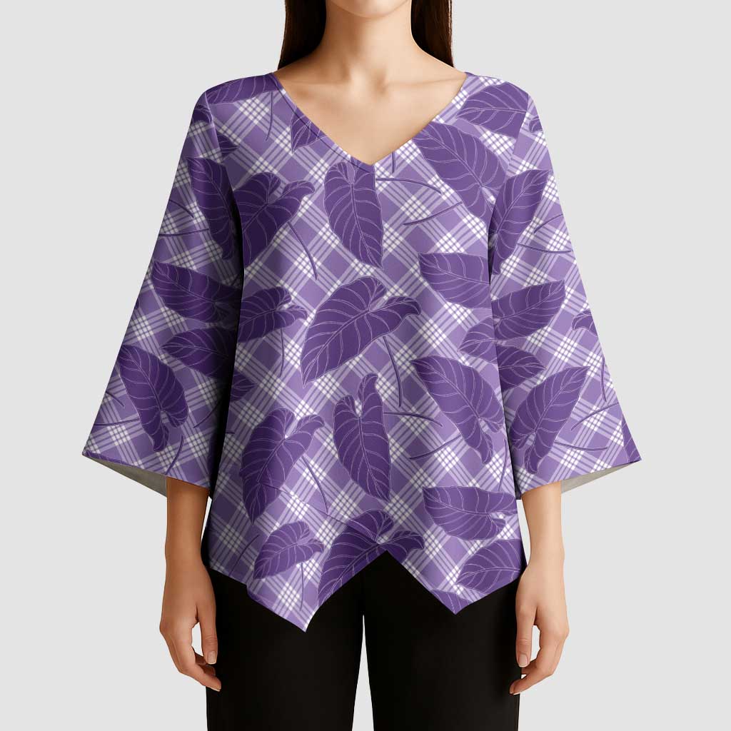 Purple Hawaii Kalo Palaka Motifs Kimono Sleeve Blouse Hawaiian Taro Leaves Elegant Vibes - Polynesian Pride