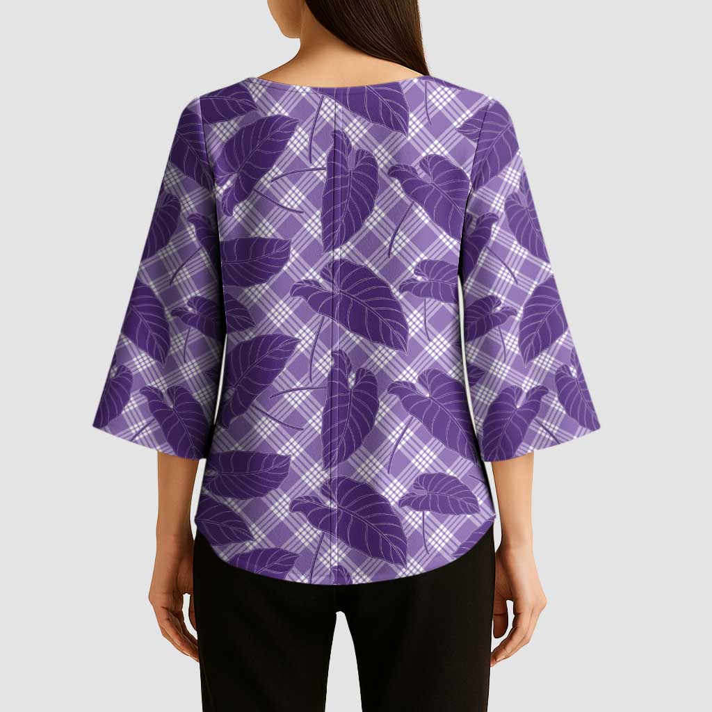 Purple Hawaii Kalo Palaka Motifs Kimono Sleeve Blouse Hawaiian Taro Leaves Elegant Vibes - Polynesian Pride