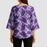 Purple Hawaii Kalo Palaka Motifs Kimono Sleeve Blouse Hawaiian Taro Leaves Elegant Vibes - Polynesian Pride