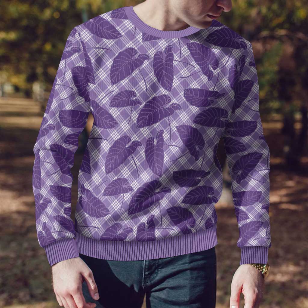 Purple Hawaii Kalo Palaka Motifs Ugly Christmas Sweater Hawaiian Taro Leaves Elegant Vibes - Polynesian Pride