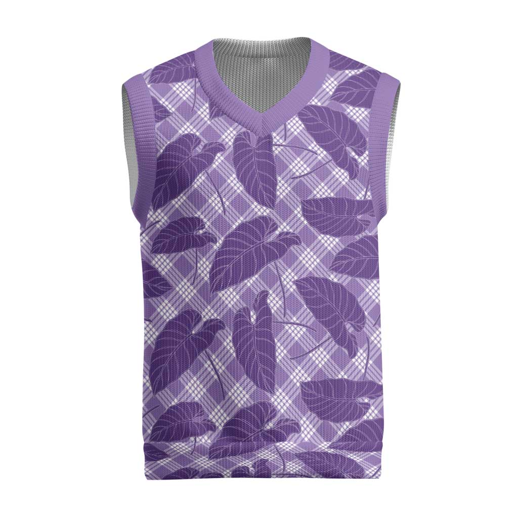 Purple Hawaii Kalo Palaka Motifs Christmas Knitted V-Neck Vest Hawaiian Taro Leaves Elegant Vibes - Polynesian Pride