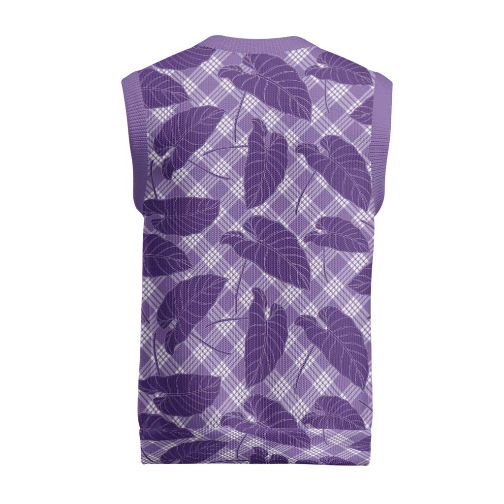 Purple Hawaii Kalo Palaka Motifs Christmas Knitted V-Neck Vest Hawaiian Taro Leaves Elegant Vibes - Polynesian Pride