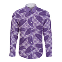 Purple Hawaii Kalo Palaka Motifs Long Sleeve Button Shirt Hawaiian Taro Leaves Elegant Vibes - Polynesian Pride