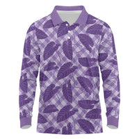 Purple Hawaii Kalo Palaka Motifs Long Sleeve Polo Shirt Hawaiian Taro Leaves Elegant Vibes - Polynesian Pride