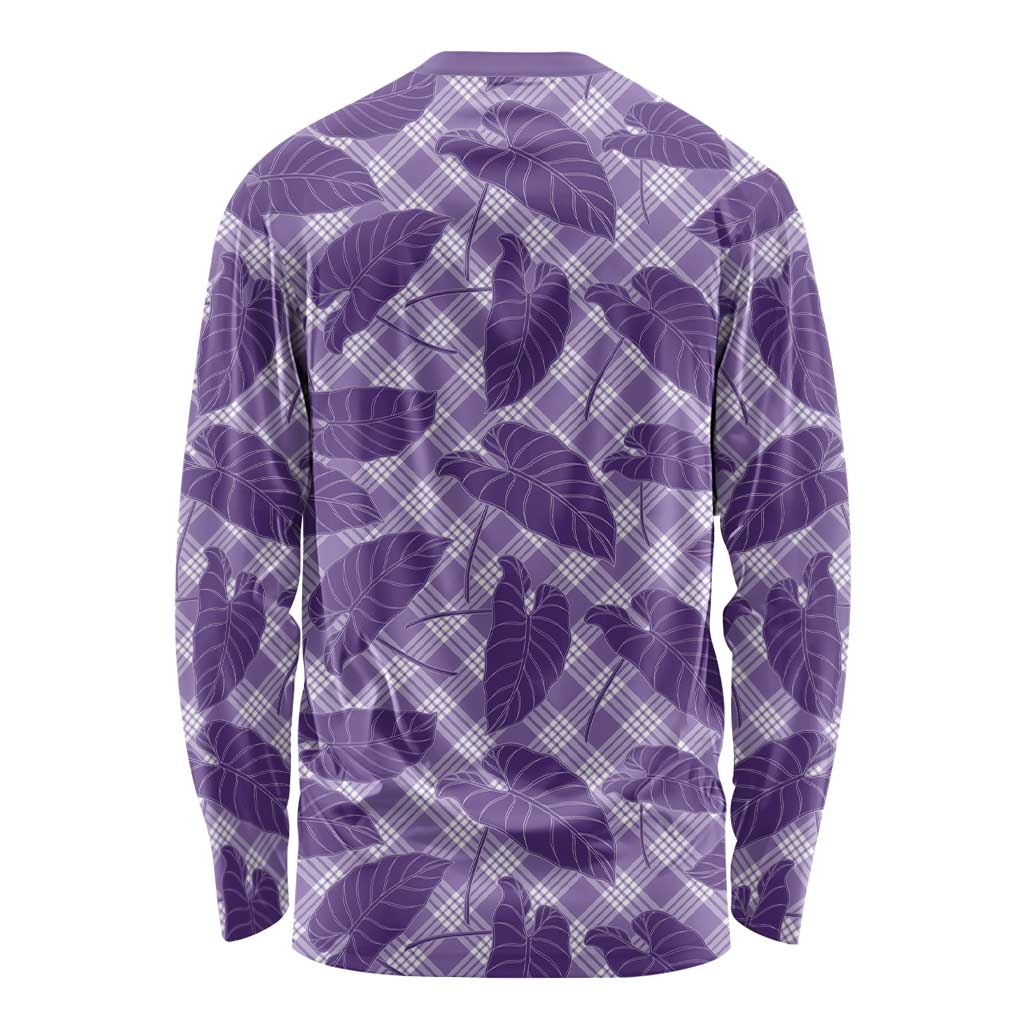 Purple Hawaii Kalo Palaka Motifs Long Sleeve Shirt Hawaiian Taro Leaves Elegant Vibes - Polynesian Pride