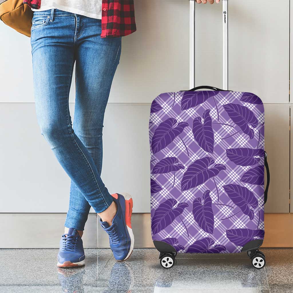 Purple Hawaii Kalo Palaka Motifs Luggage Cover Hawaiian Taro Leaves Elegant Vibes - Polynesian Pride