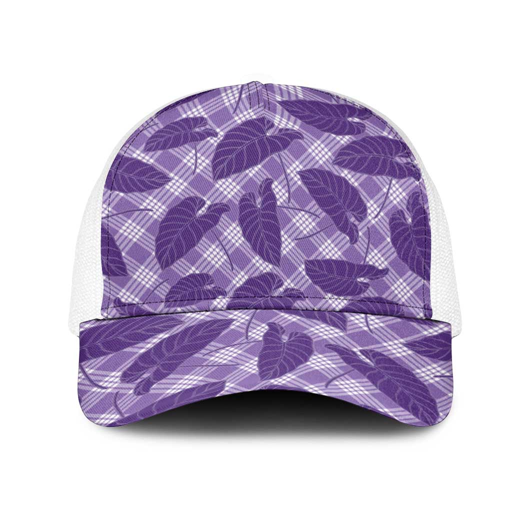 Purple Hawaii Kalo Palaka Motifs Mesh Trucker Cap Hawaiian Taro Leaves Elegant Vibes LT14 One Size White Purple - Polynesian Pride