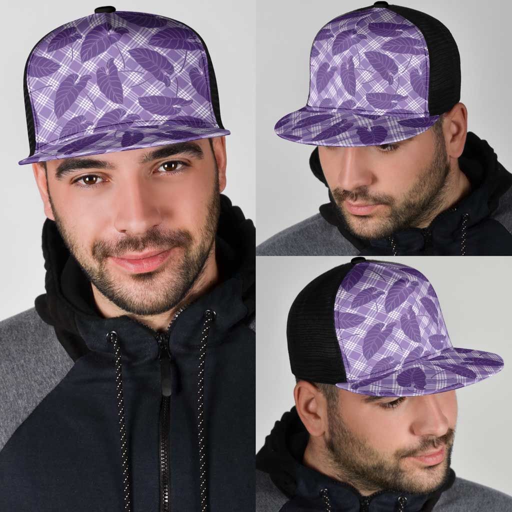 Purple Hawaii Kalo Palaka Motifs Mesh Trucker Cap Hawaiian Taro Leaves Elegant Vibes LT14 - Polynesian Pride
