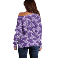 Purple Hawaii Kalo Palaka Motifs Off Shoulder Sweater Hawaiian Taro Leaves Elegant Vibes - Polynesian Pride