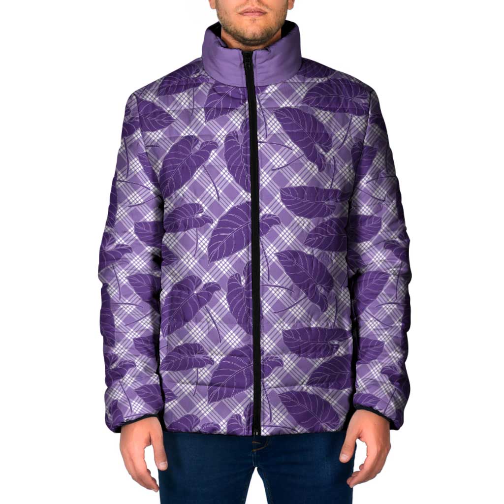 Purple Hawaii Kalo Palaka Motifs Padded Jacket Hawaiian Taro Leaves Elegant Vibes - Polynesian Pride