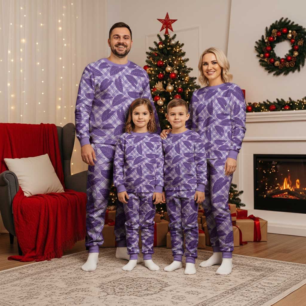 Purple Hawaii Kalo Palaka Motifs Christmas Pajama Set Hawaiian Taro Leaves Elegant Vibes - Polynesian Pride