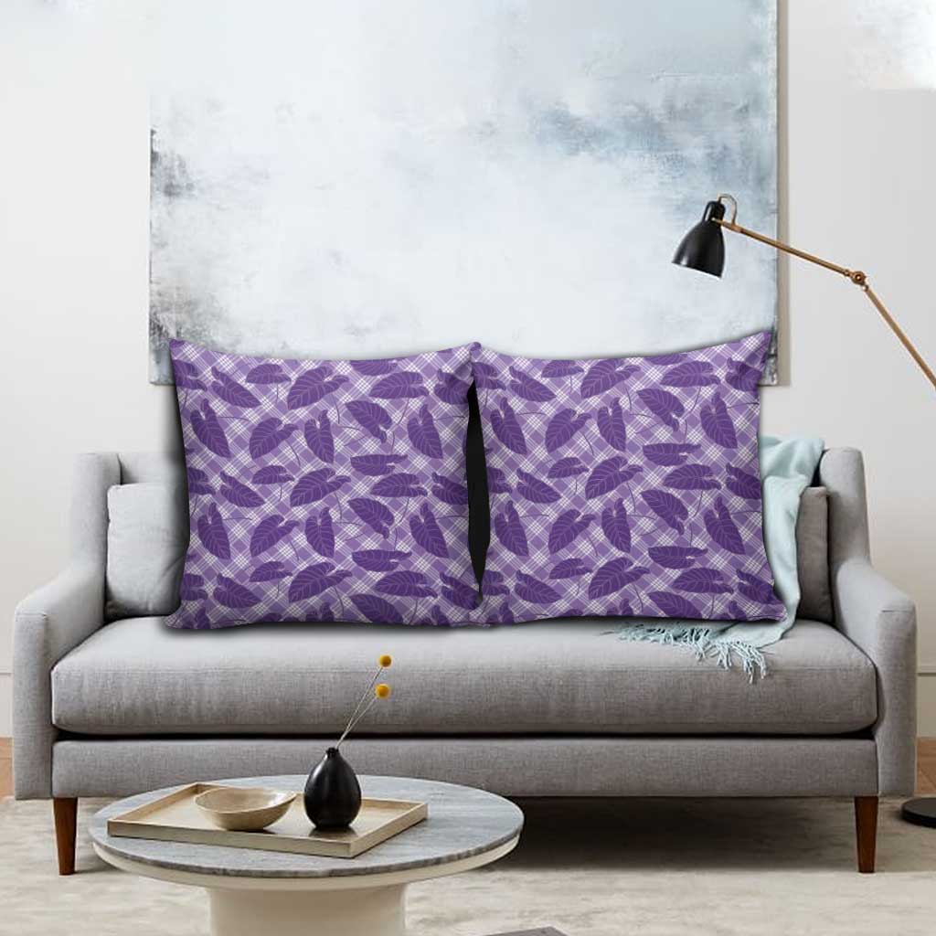 Purple Hawaii Kalo Palaka Motifs Pillow Cover Hawaiian Taro Leaves Elegant Vibes - Polynesian Pride