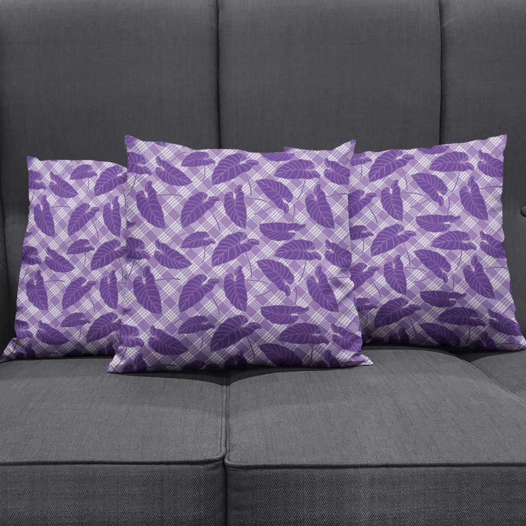 Purple Hawaii Kalo Palaka Motifs Pillow Cover Hawaiian Taro Leaves Elegant Vibes - Polynesian Pride