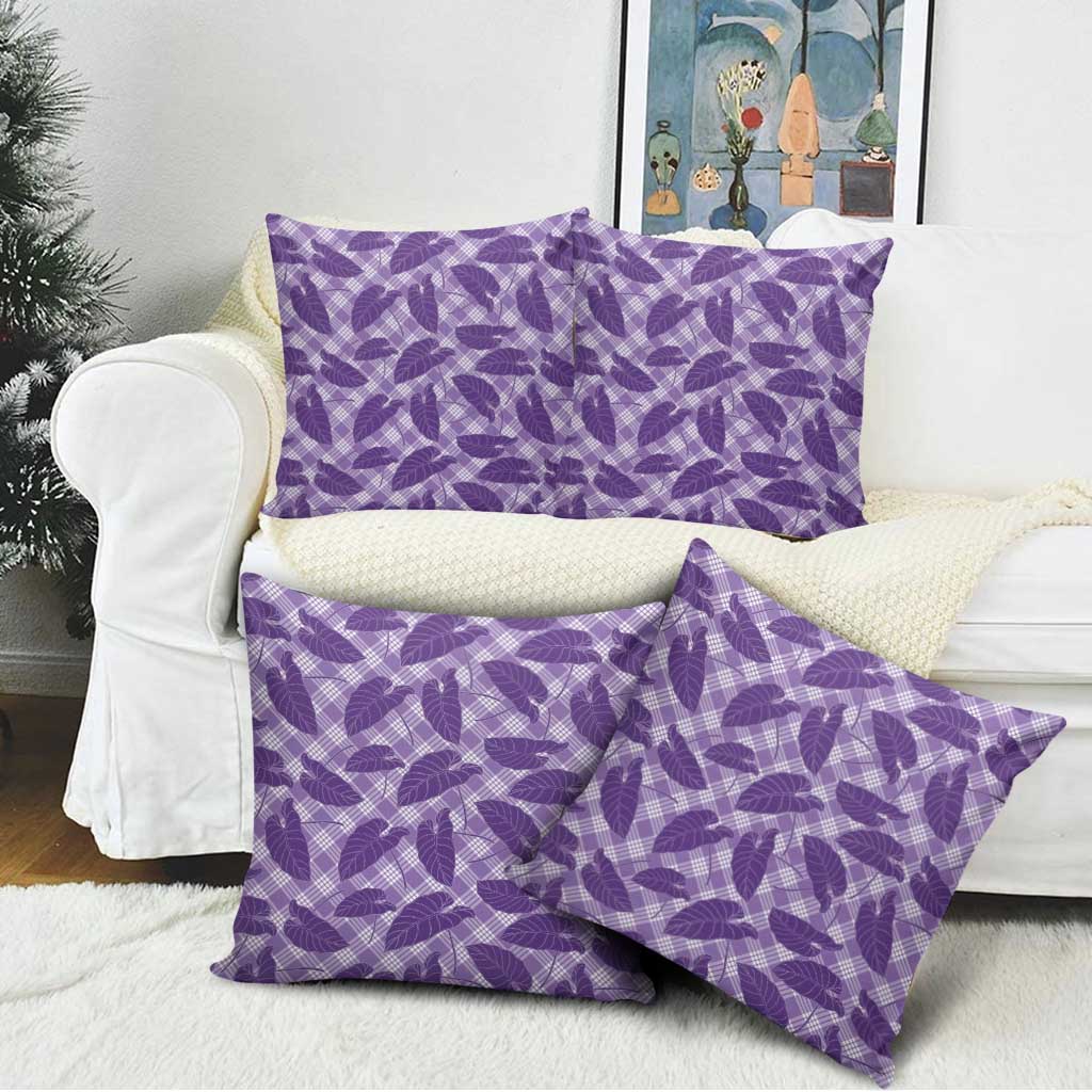 Purple Hawaii Kalo Palaka Motifs Pillow Cover Hawaiian Taro Leaves Elegant Vibes - Polynesian Pride