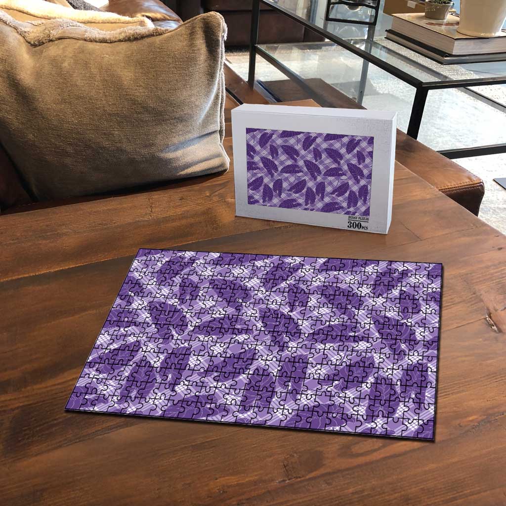 Purple Hawaii Kalo Palaka Motifs Puzzle Hawaiian Taro Leaves Elegant Vibes - Polynesian Pride