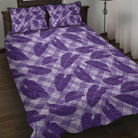 Purple Hawaii Kalo Palaka Motifs Quilt Bed Set Hawaiian Taro Leaves Elegant Vibes - Polynesian Pride