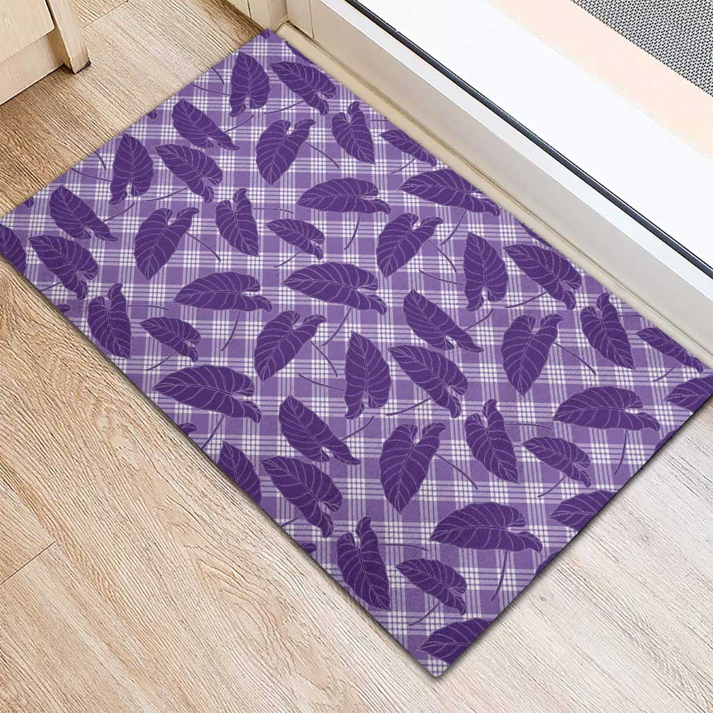 Purple Hawaii Kalo Palaka Motifs Rubber Doormat Hawaiian Taro Leaves Elegant Vibes - Polynesian Pride