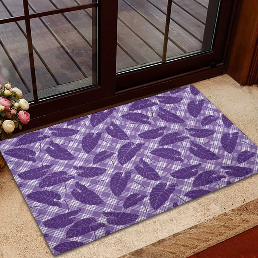 Purple Hawaii Kalo Palaka Motifs Rubber Doormat Hawaiian Taro Leaves Elegant Vibes - Polynesian Pride