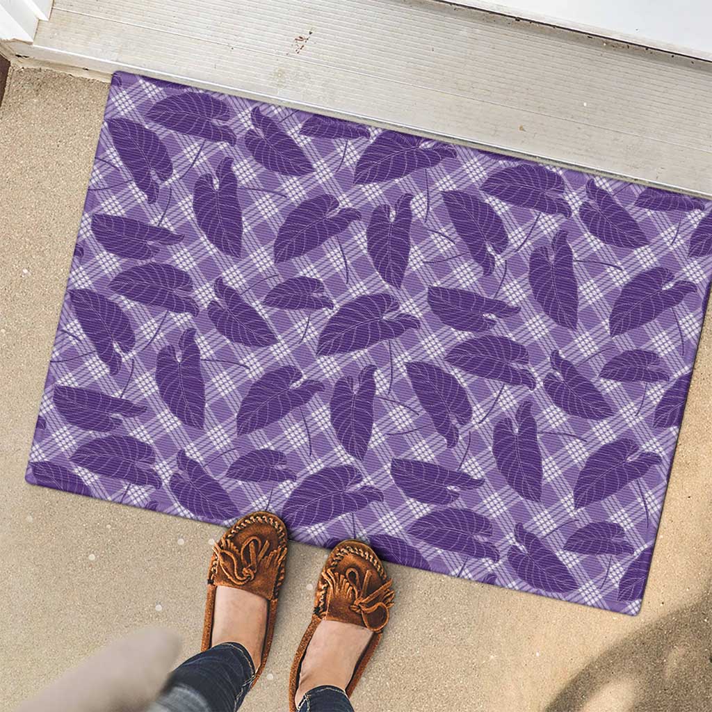 Purple Hawaii Kalo Palaka Motifs Rubber Doormat Hawaiian Taro Leaves Elegant Vibes - Polynesian Pride