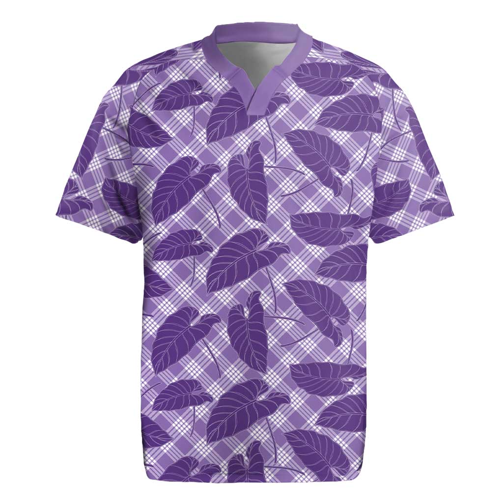 Purple Hawaii Kalo Palaka Motifs Rugby Jersey Hawaiian Taro Leaves Elegant Vibes - Polynesian Pride