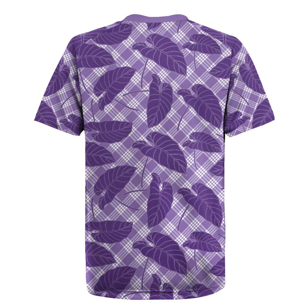 Purple Hawaii Kalo Palaka Motifs Rugby Jersey Hawaiian Taro Leaves Elegant Vibes - Polynesian Pride