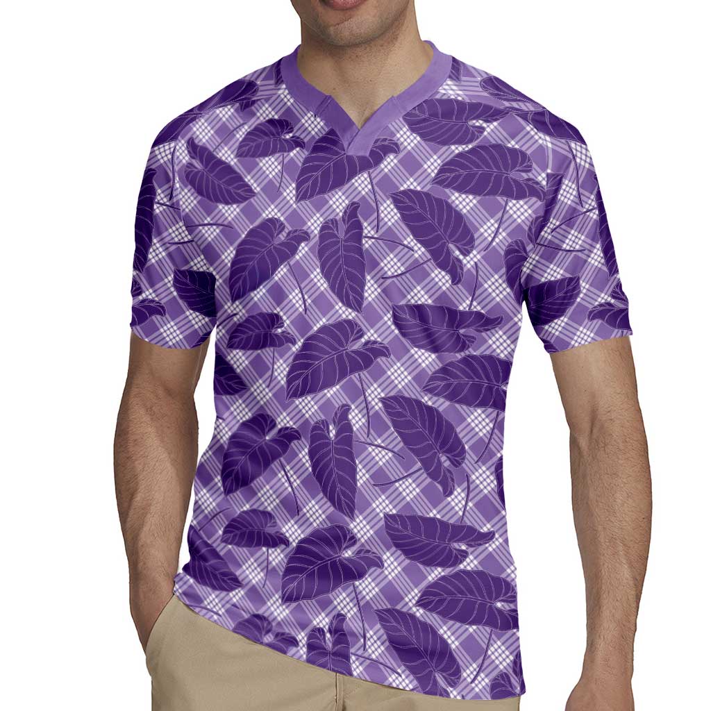 Purple Hawaii Kalo Palaka Motifs Rugby Jersey Hawaiian Taro Leaves Elegant Vibes - Polynesian Pride