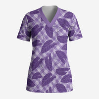 Purple Hawaii Kalo Palaka Motifs Scrub Top Hawaiian Taro Leaves Elegant Vibes - Polynesian Pride