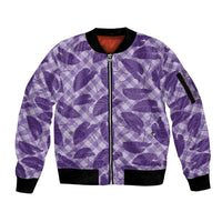 Purple Hawaii Kalo Palaka Motifs Sleeve Zip Bomber Jacket Hawaiian Taro Leaves Elegant Vibes - Polynesian Pride