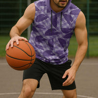 Purple Hawaii Kalo Palaka Motifs Sleeveless Hoodie Hawaiian Taro Leaves Elegant Vibes - Polynesian Pride