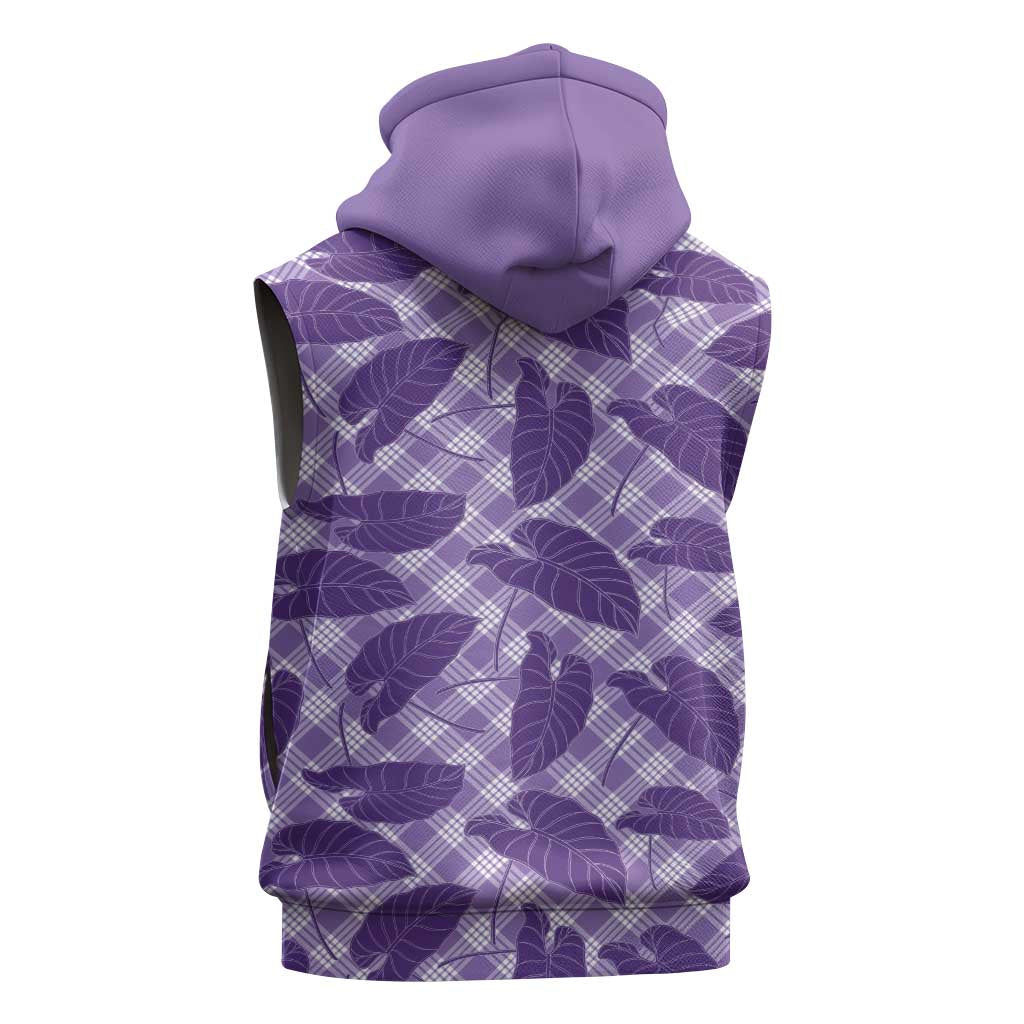 Purple Hawaii Kalo Palaka Motifs Sleeveless Zip Hoodie Hawaiian Taro Leaves Elegant Vibes - Polynesian Pride