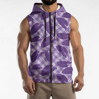 Purple Hawaii Kalo Palaka Motifs Sleeveless Zip Hoodie Hawaiian Taro Leaves Elegant Vibes - Polynesian Pride