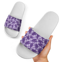 Purple Hawaii Kalo Palaka Motifs Slide Sandals Hawaiian Taro Leaves Elegant Vibes - Polynesian Pride