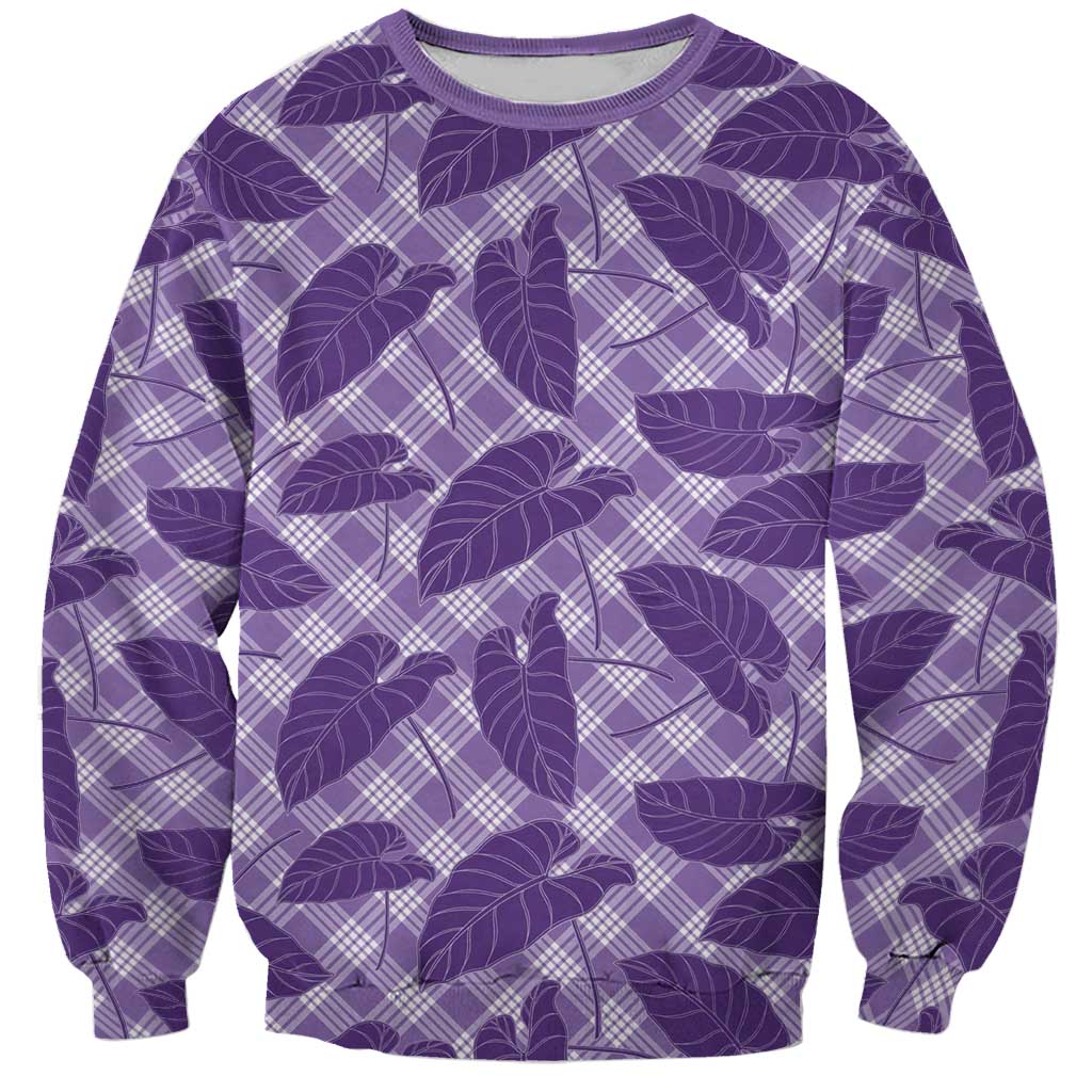 Purple Hawaii Kalo Palaka Motifs Sweatshirt Hawaiian Taro Leaves Elegant Vibes - Polynesian Pride