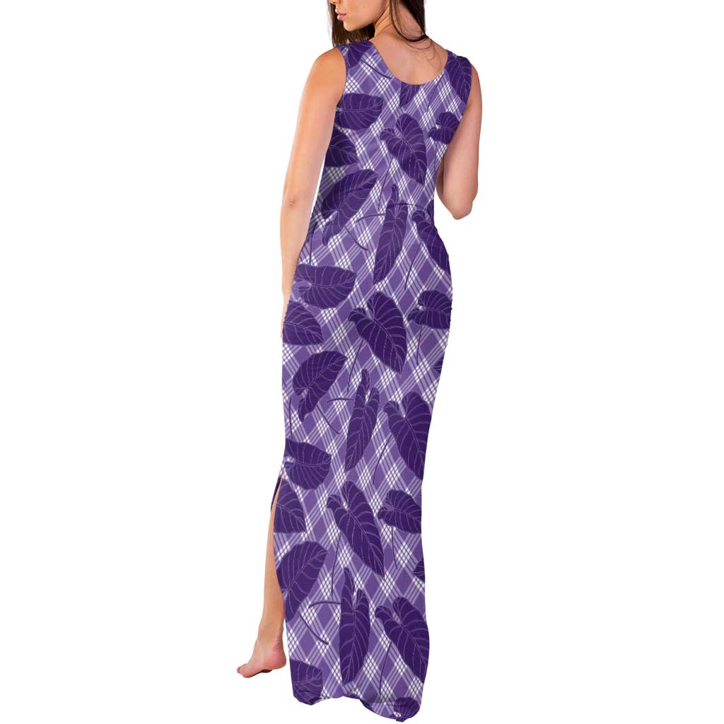 Purple Hawaii Kalo Palaka Motifs Tank Maxi Dress Hawaiian Taro Leaves Elegant Vibes - Polynesian Pride