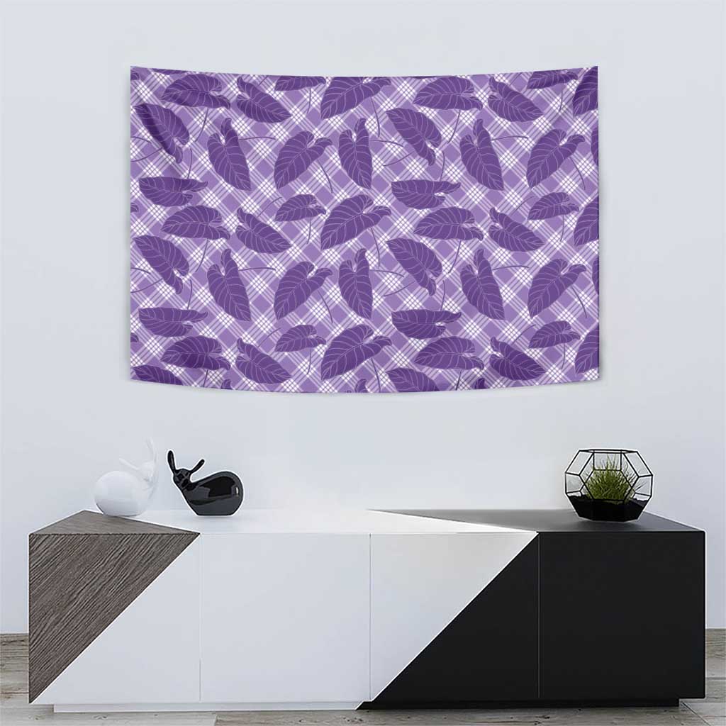 Purple Hawaii Kalo Palaka Motifs Tapestry Hawaiian Taro Leaves Elegant Vibes - Polynesian Pride