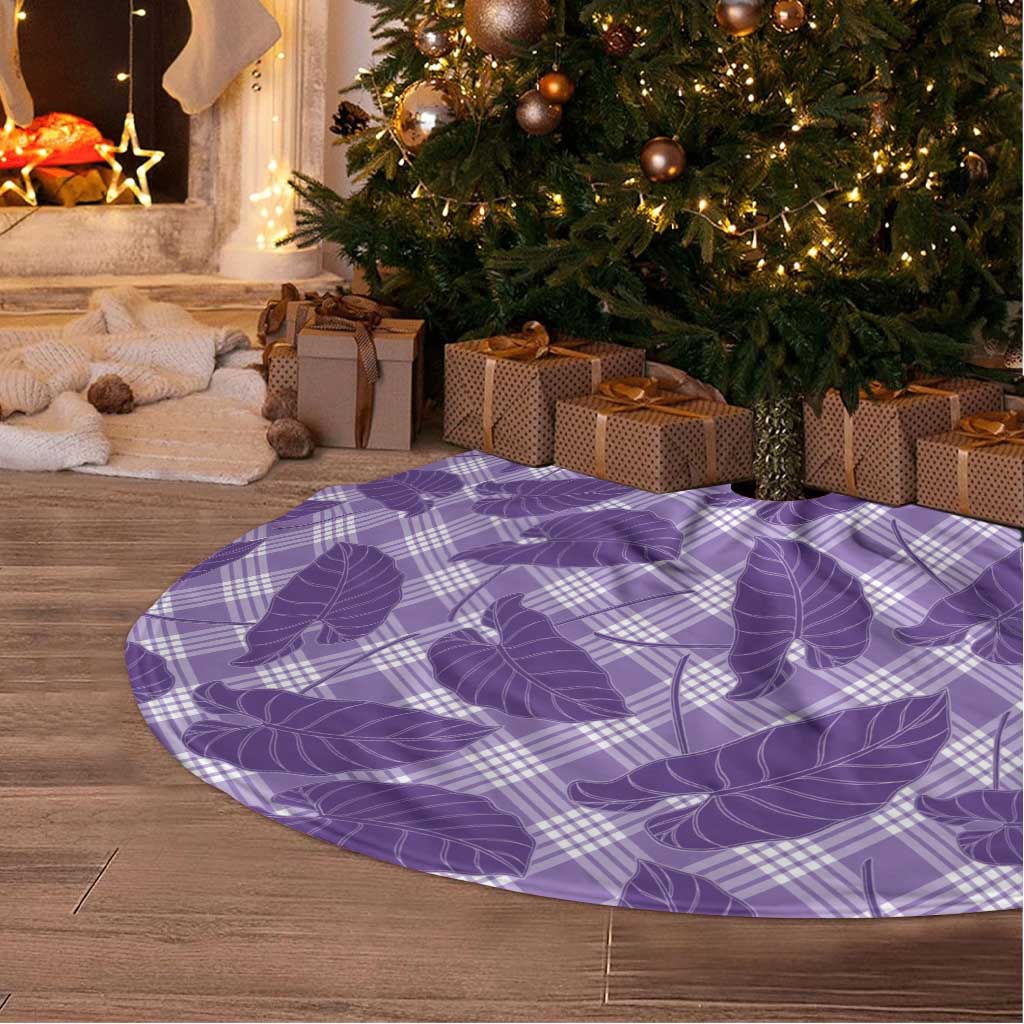 Purple Hawaii Kalo Palaka Motifs Tree Skirt Hawaiian Taro Leaves Elegant Vibes - Polynesian Pride