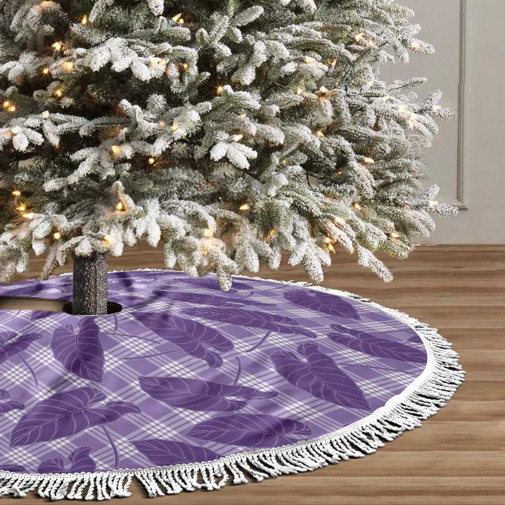Purple Hawaii Kalo Palaka Motifs Tree Skirt Hawaiian Taro Leaves Elegant Vibes - Polynesian Pride