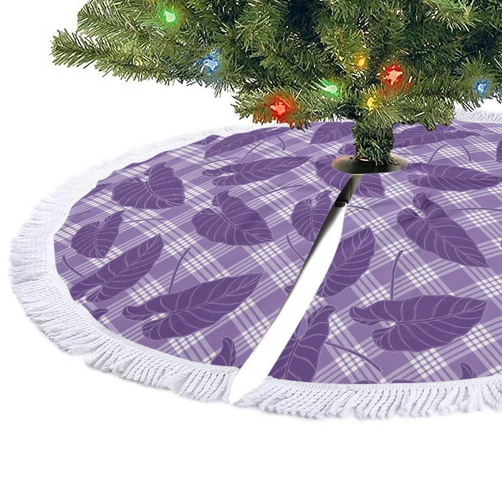Purple Hawaii Kalo Palaka Motifs Tree Skirt Hawaiian Taro Leaves Elegant Vibes - Polynesian Pride