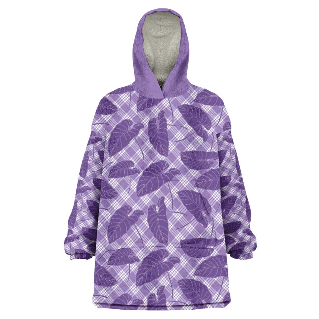 Purple Hawaii Kalo Palaka Motifs Wearable Blanket Hoodie Hawaiian Taro Leaves Elegant Vibes - Polynesian Pride