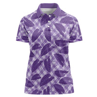 Purple Hawaii Kalo Palaka Motifs Women Polo Shirt Hawaiian Taro Leaves Elegant Vibes - Polynesian Pride