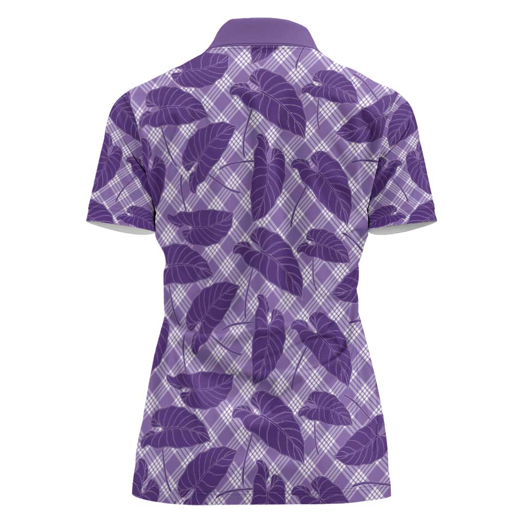Purple Hawaii Kalo Palaka Motifs Women Polo Shirt Hawaiian Taro Leaves Elegant Vibes - Polynesian Pride