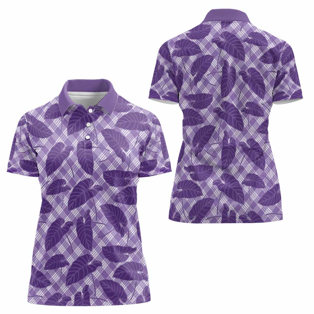 Purple Hawaii Kalo Palaka Motifs Women Polo Shirt Hawaiian Taro Leaves Elegant Vibes - Polynesian Pride