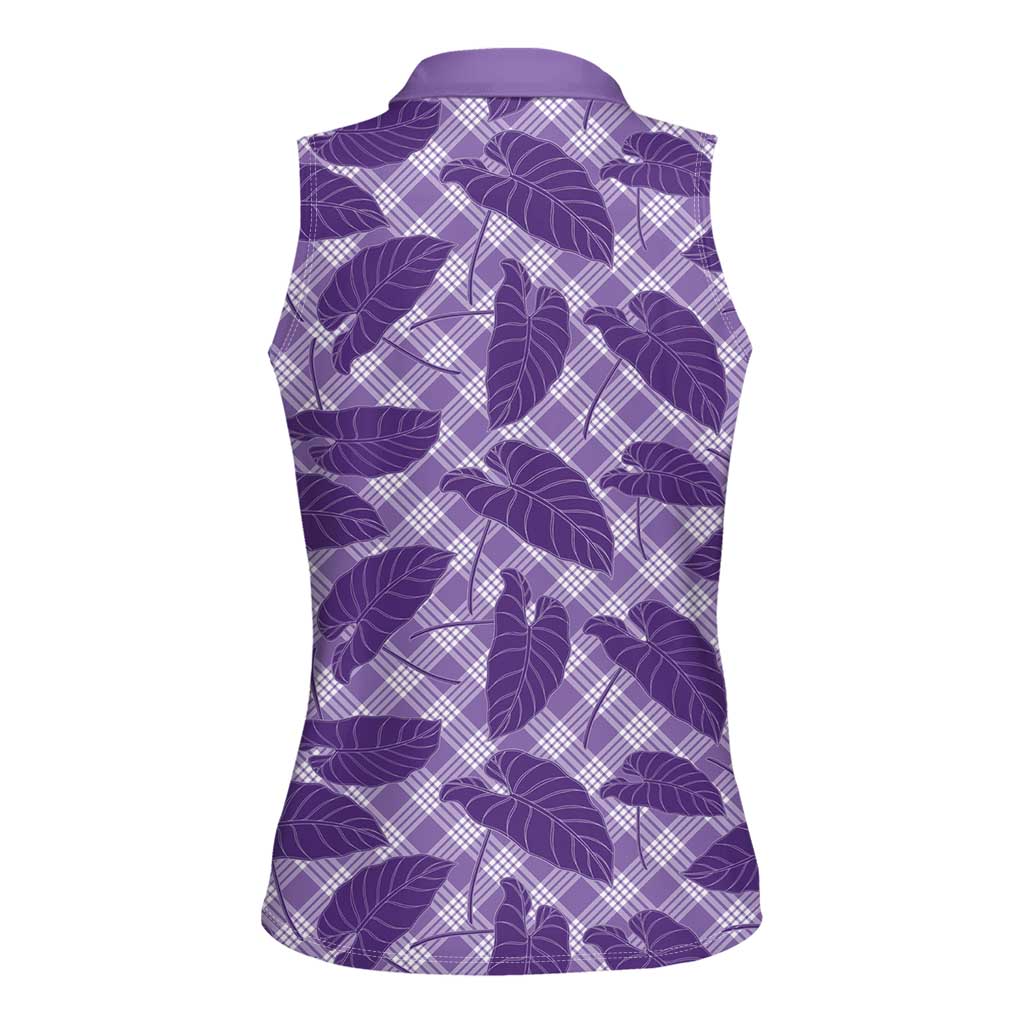 Purple Hawaii Kalo Palaka Motifs Women Sleeveless Polo Shirt Hawaiian Taro Leaves Elegant Vibes - Polynesian Pride