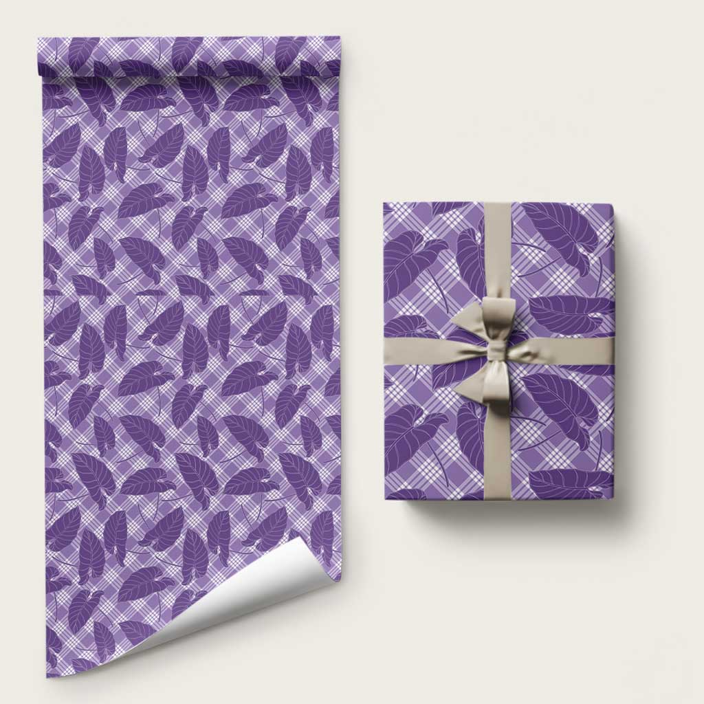 Purple Hawaii Kalo Palaka Motifs Wrapping Paper Hawaiian Taro Leaves Elegant Vibes - Polynesian Pride
