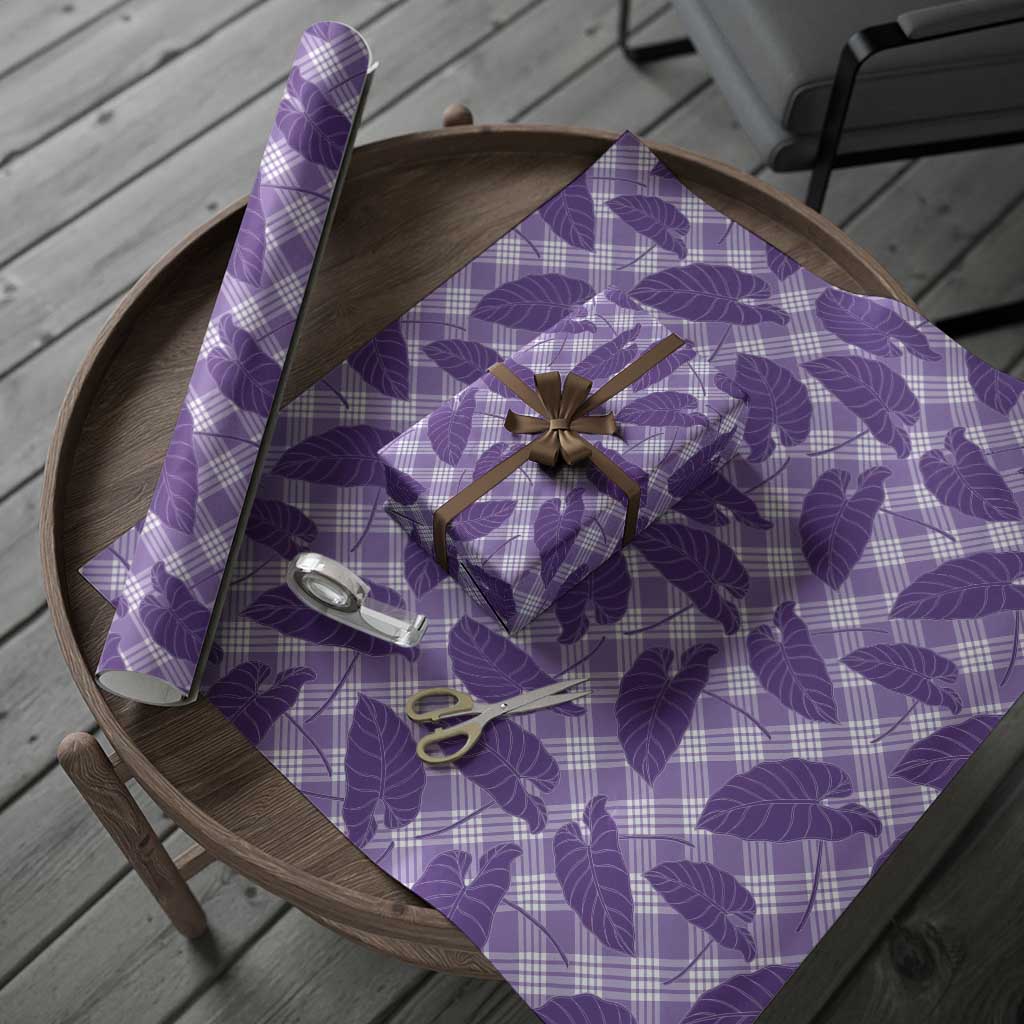 Purple Hawaii Kalo Palaka Motifs Wrapping Paper Hawaiian Taro Leaves Elegant Vibes - Polynesian Pride