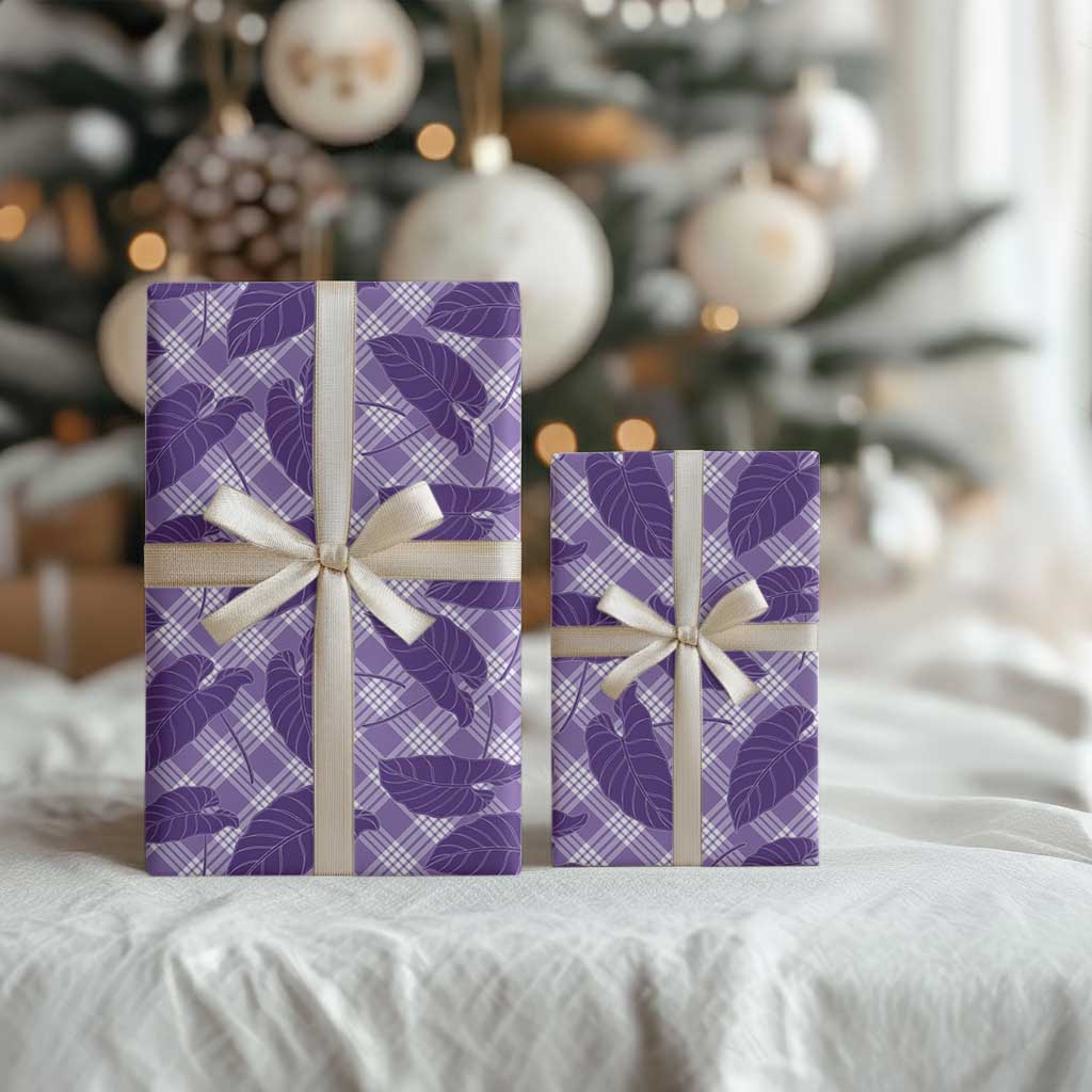 Purple Hawaii Kalo Palaka Motifs Wrapping Paper Hawaiian Taro Leaves Elegant Vibes - Polynesian Pride
