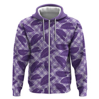 Purple Hawaii Kalo Palaka Motifs Zip Hoodie Hawaiian Taro Leaves Elegant Vibes - Polynesian Pride