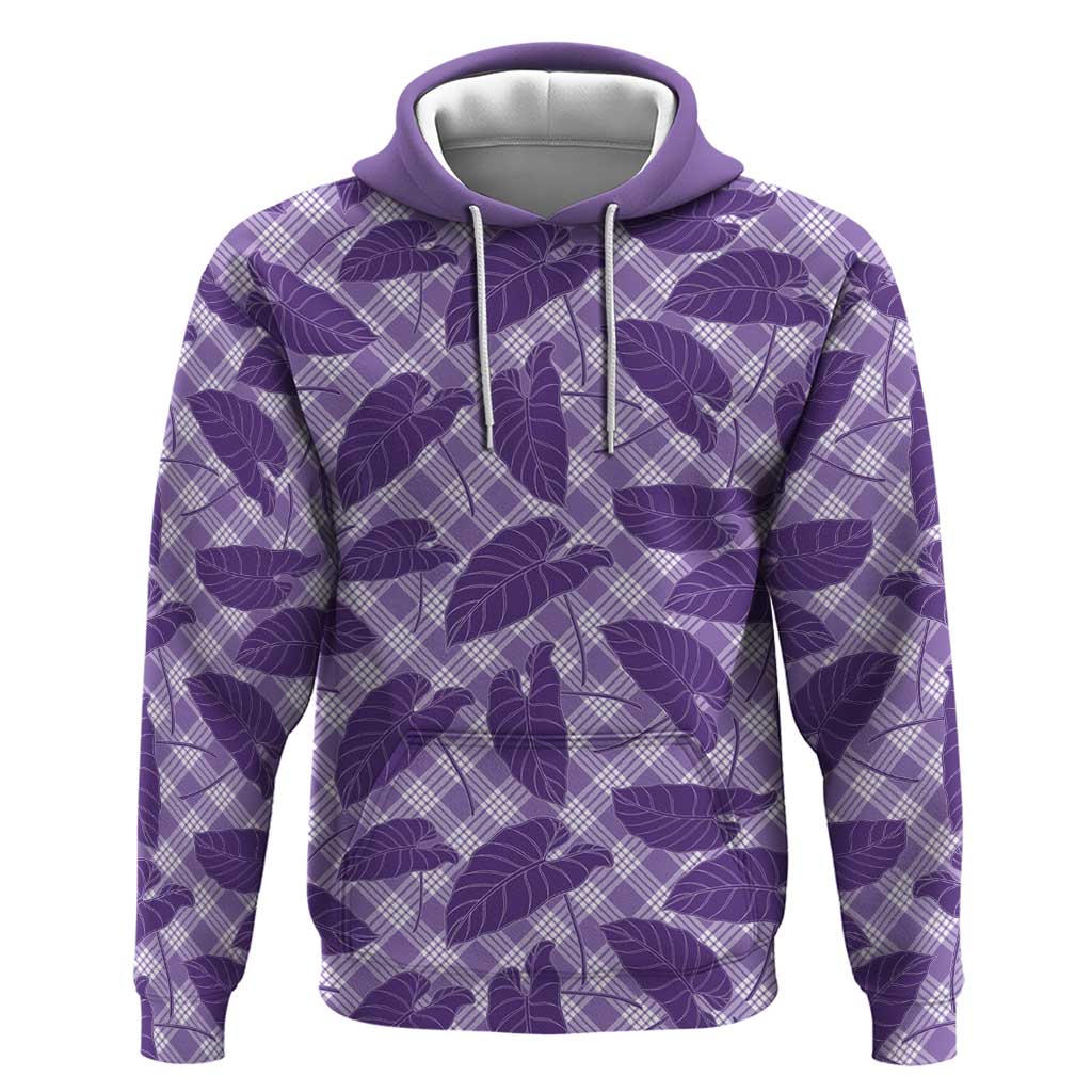 Purple Hawaii Kalo Palaka Motifs Zip Hoodie Hawaiian Taro Leaves Elegant Vibes - Polynesian Pride